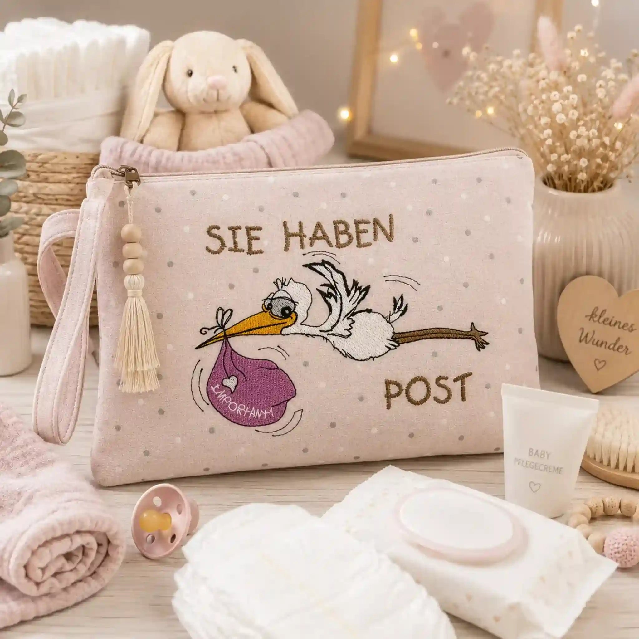 Stickdatei Storch-Post mit Spruch 🐣