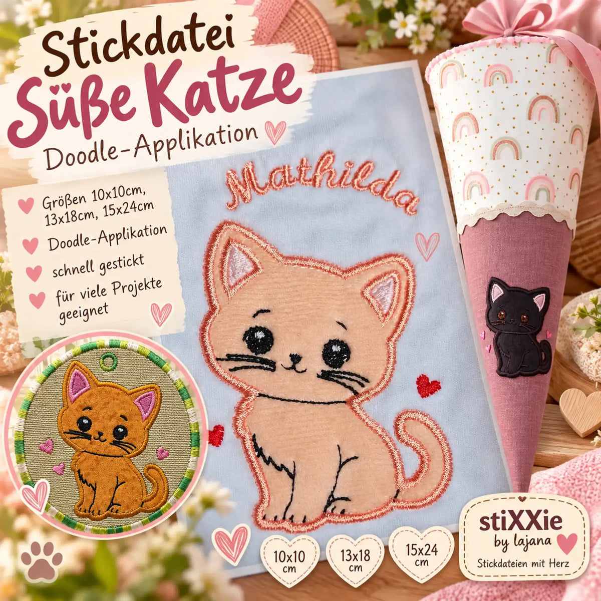 Stickdatei Süße Katze - Applikation