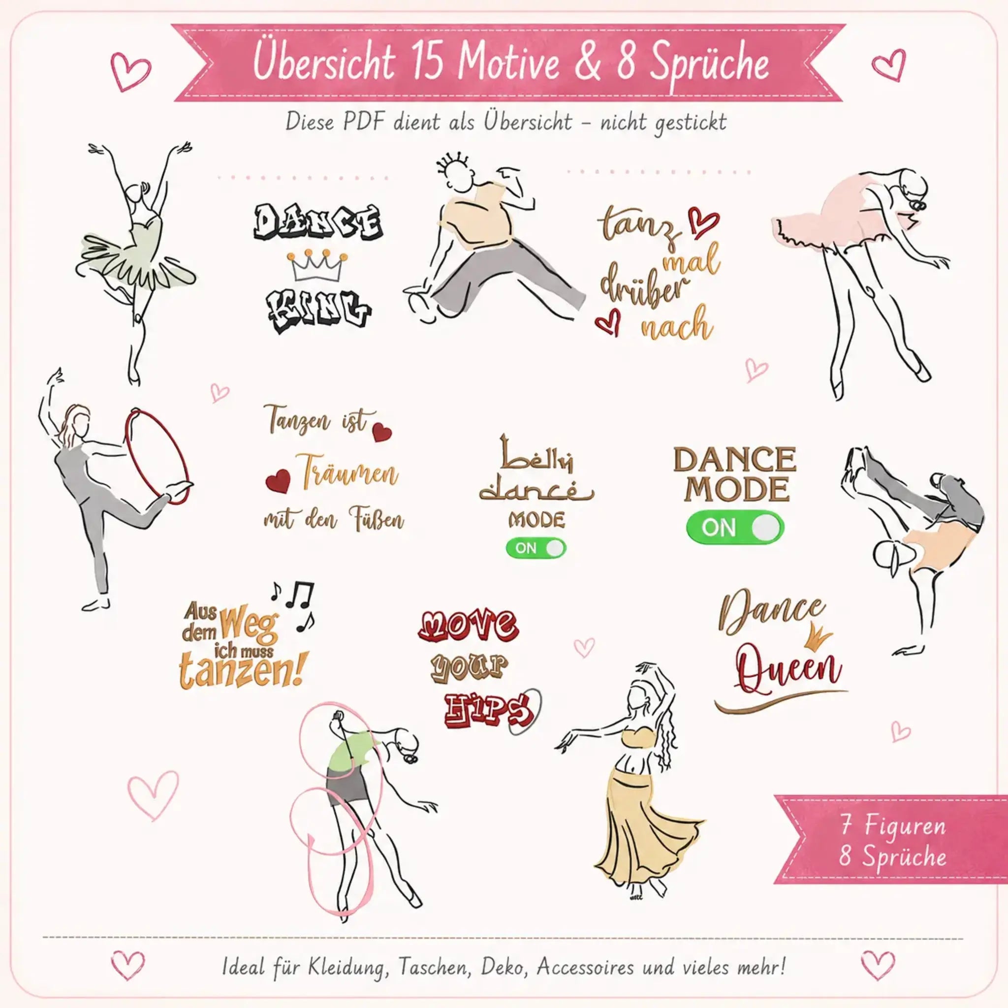 Stickdatei Tanzen mit Sprüchen 💃 – Mega Set Dancers mit 15 Motiven