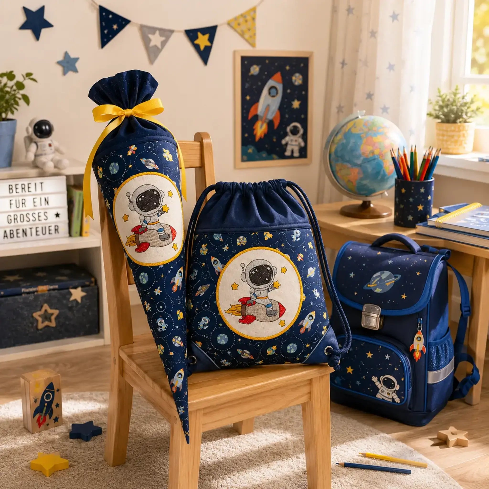 Stickdatei und Applikation Astronaut – Vollstick & Doodle-Appli