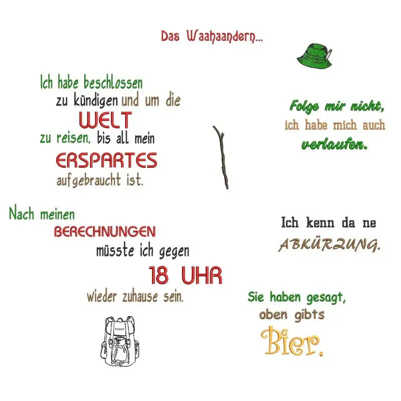 Stickdatei Wandersprüche mit Motiven