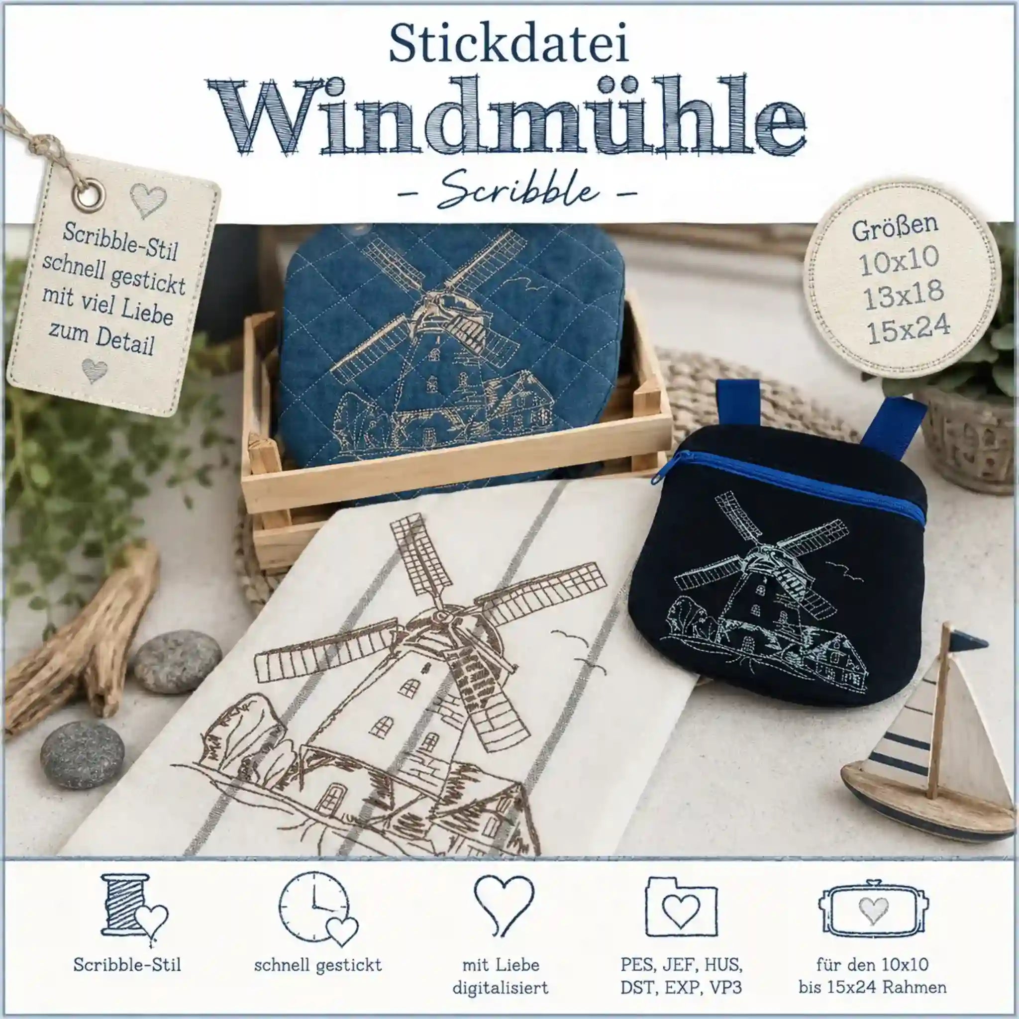 Stickdatei Windmühle