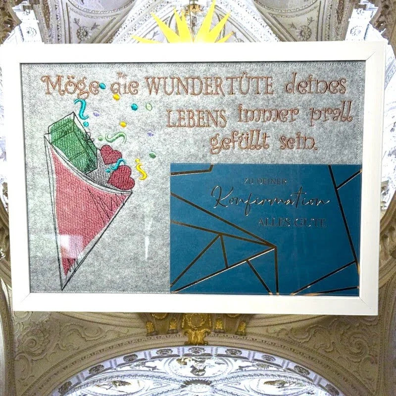 Stickdatei Wundertüte mit Spruch