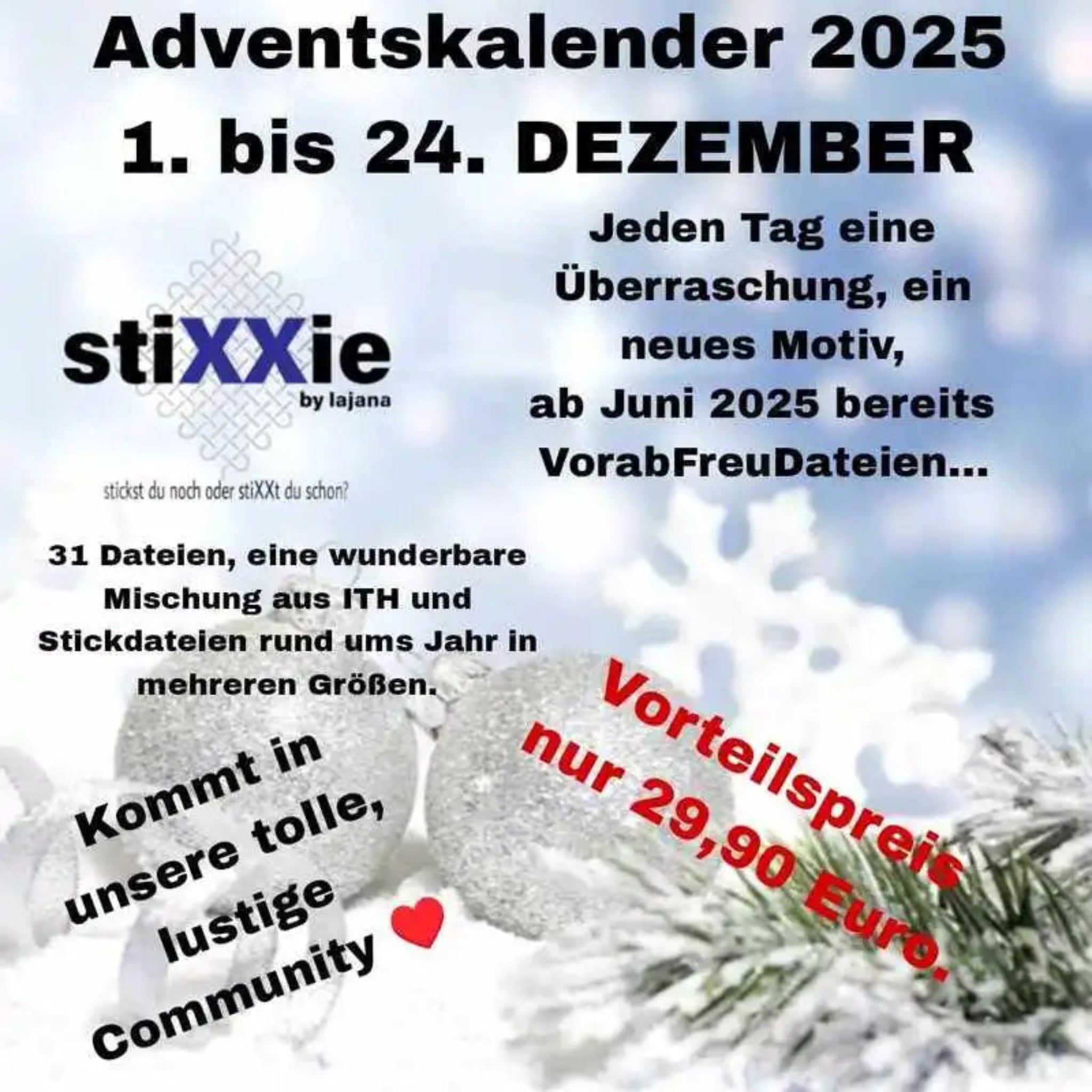 Stickdateien Adventskalender 2025 von stiXXie - 31 Motive