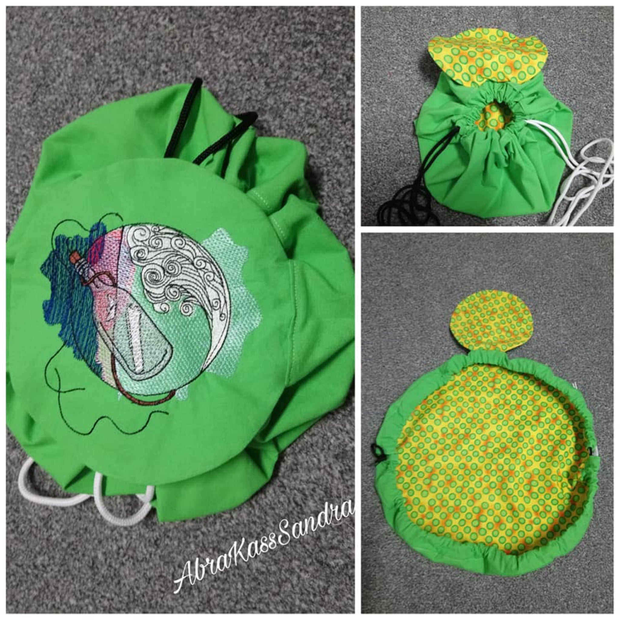 Stickdatei Flaschenpost maritim - Anwendungsbeispiel auf Tasche gestickt
