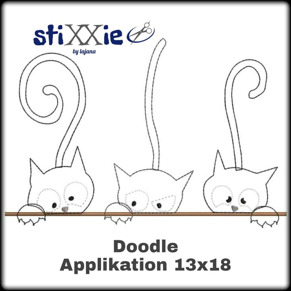 Stickdatei von stiXXie Stickdatei Katze Doodle Applikation Katzentrio 10x10 13x18