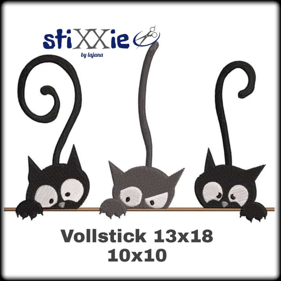 Stickdatei Katze Katzentrio Doodle Applikation von stiXXie by lajana