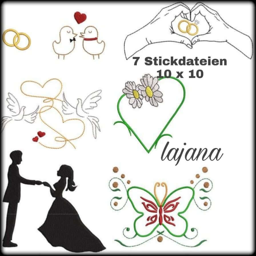 Stickdatei von stiXXie ITH Stickdatei Hochzeit Liebe Set 10x10 13x18